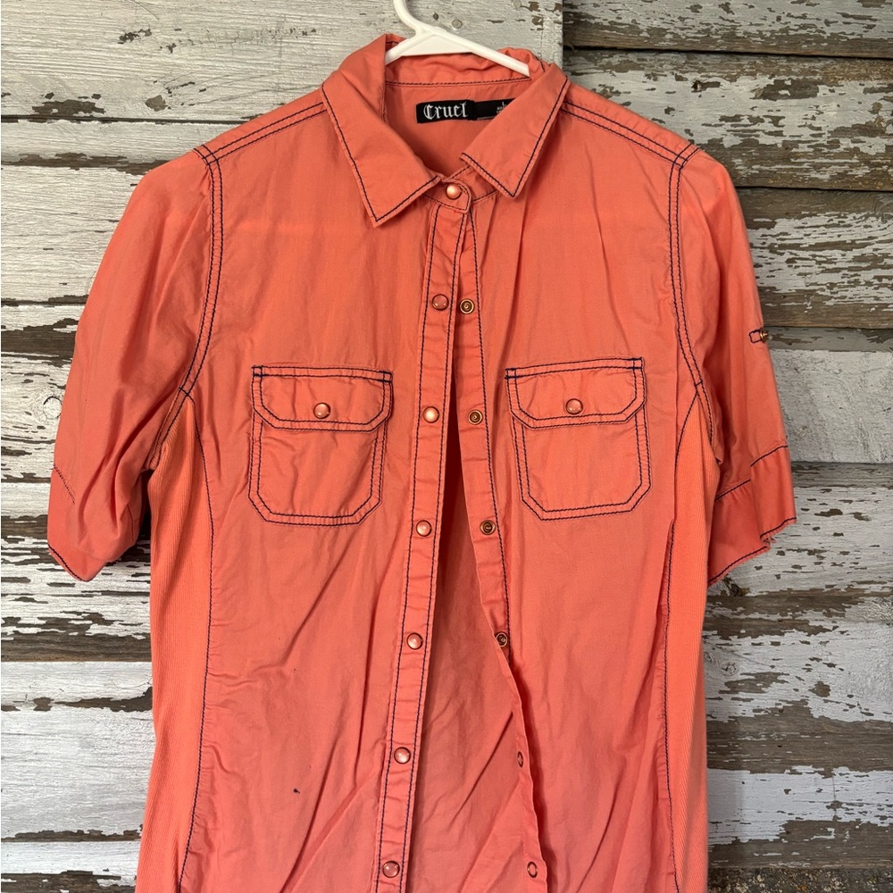 Cruel Girl Women's Coral Button Down Shirt